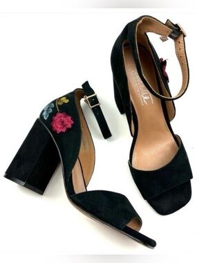 Anthropologie Nanette Lepore Martina Teal Suede Block Heeled Sandals Sz 8.5